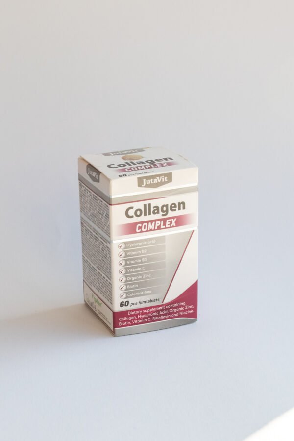 JutaVit kollagen komplex (Kolagenas, hialuronas, cinkas, B2, B3, C, biotinas), 60 tablečių