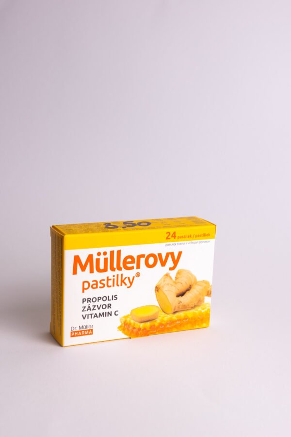 Maisto papildas DR. MULLER pastilės gerklei su propoliu, imbieru, vitaminu C, 24 pastilės