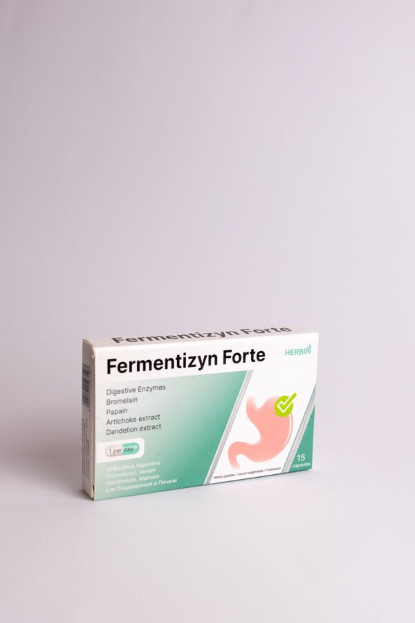 Fermentizyn Forte augaliniai fermentai, virškinimui ir kepenims, 15 kapsulių