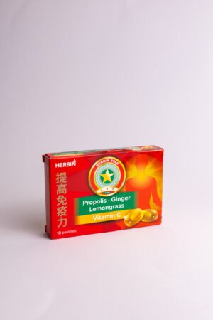 Pastilės gerklei su propoliu, imbieru, vitaminu C, citrinžole HERBIN STAR, 12 pastilių