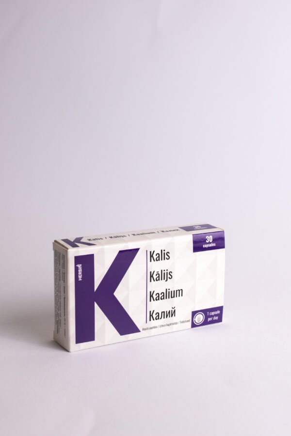 Maisto papildas kalis kraujospūdžiui, raumenims Herbin Kalis, 30 kapsulių